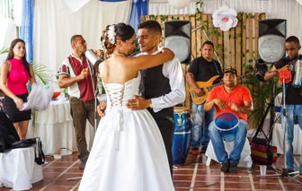 Bride and groom dancing